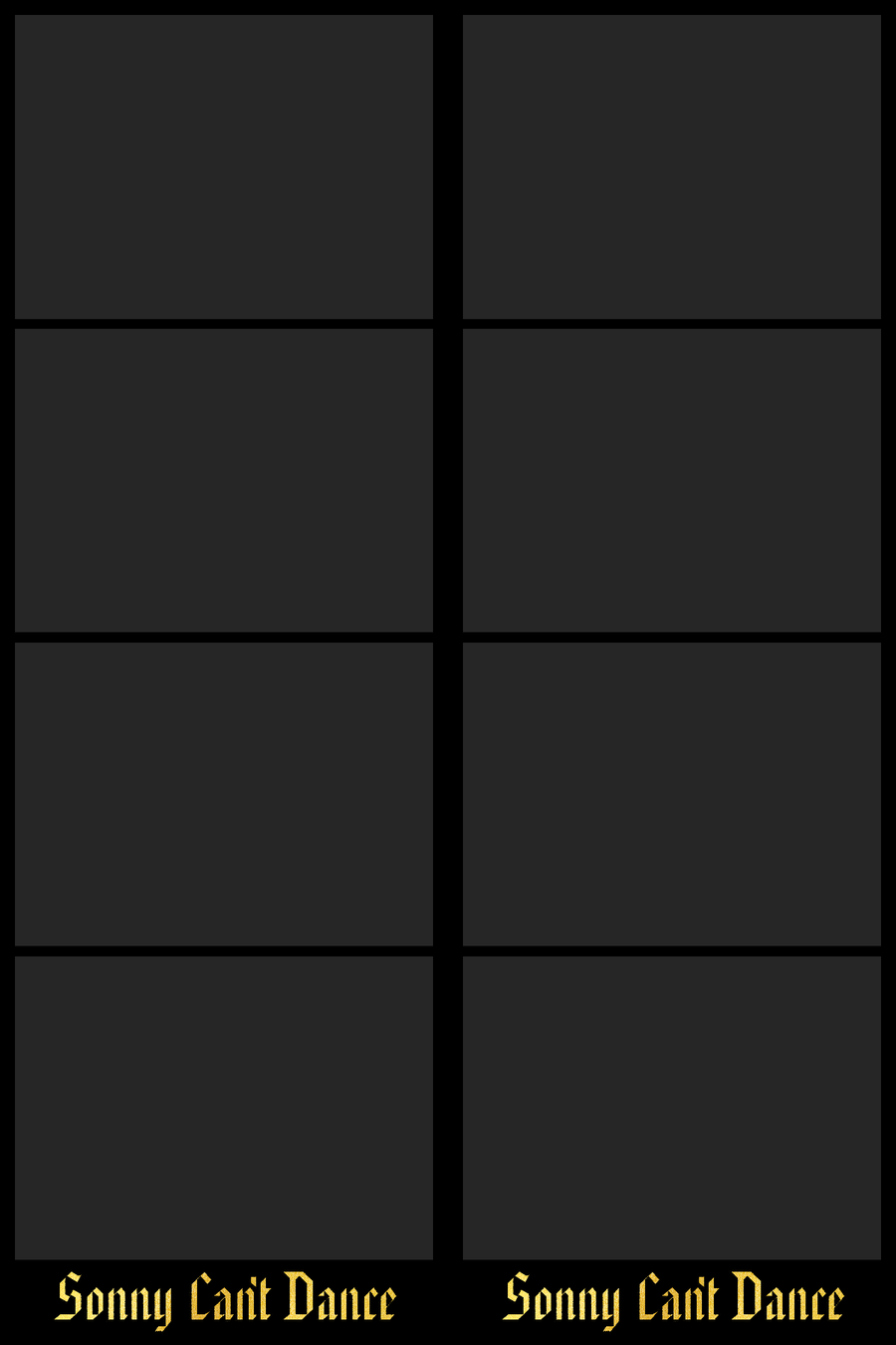 The photo strip template used at Sonny Can't Dance, shown with empty frames